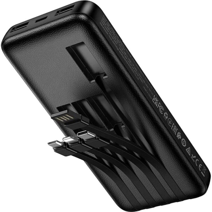 Внешний аккумулятор Hoco J163 10W (10000mAh) + кабель MicroUSB + Type-C + Lightning + USB - Black: фото 4 из 6