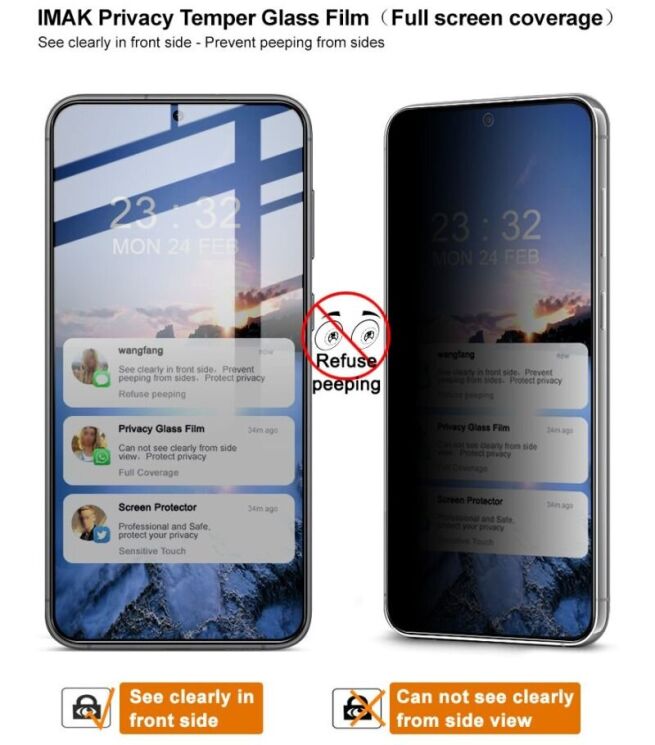 Защитное стекло IMAK Privacy 9H Protect для Samsung Galaxy S22 Plus (S906) / Galaxy S23 Plus (S916) - Black: фото 7 из 11