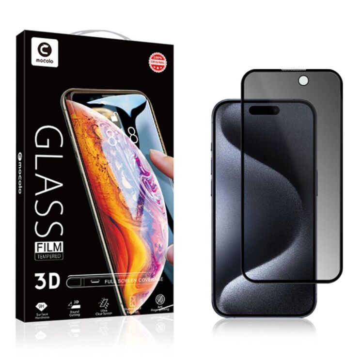 Захисне скло MOCOLO Anti-Spy для Apple iPhone 15 Pro - Black: фото 5 з 6