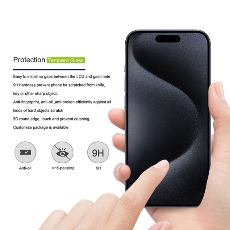 Захисне скло MOCOLO Anti-Spy для Apple iPhone 15 Pro - Black: фото 6 з 6
