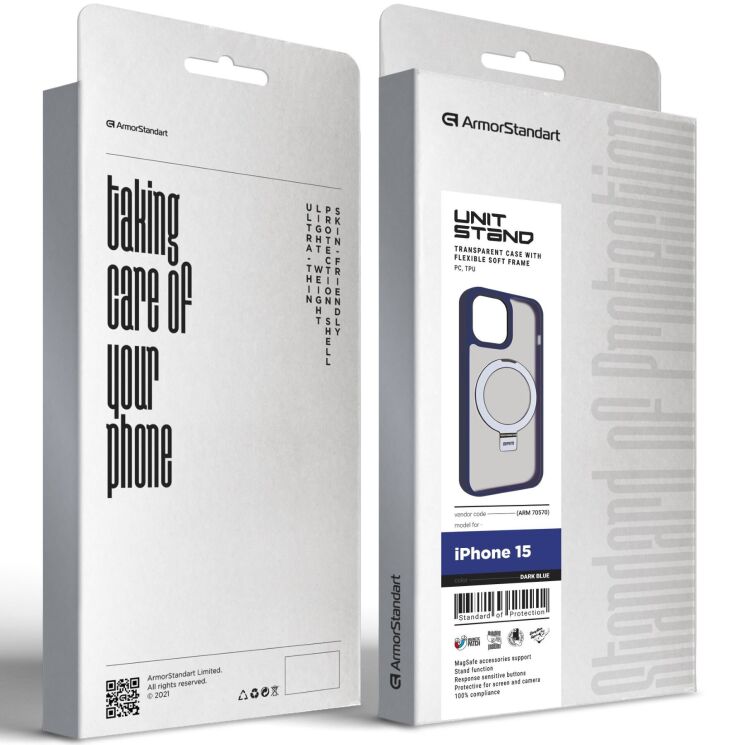 Защитный чехол ArmorStandart Unit Stand для Apple iPhone 15 - Dark Blue: фото 2 из 2