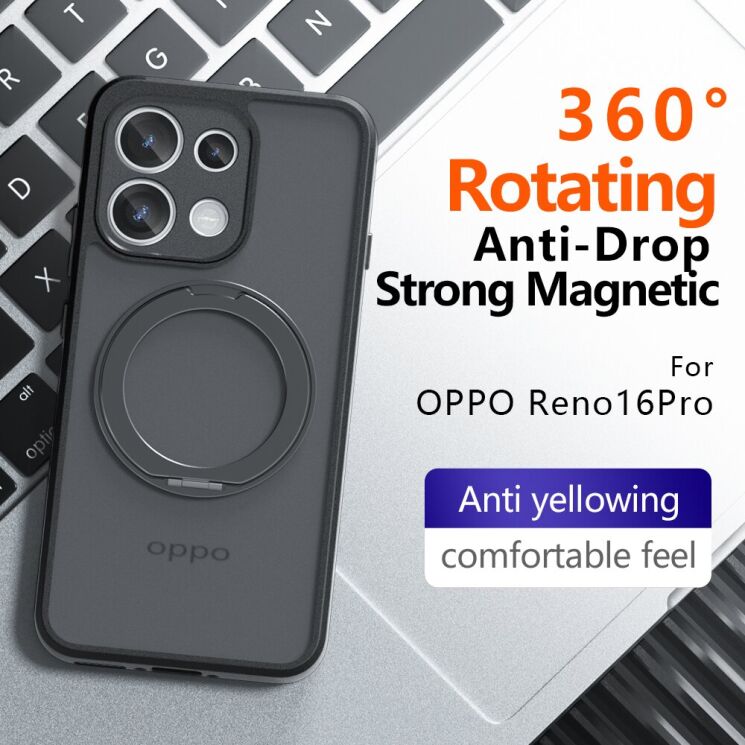 Защитный чехол Deexe Matte Skin Kickstand with MagSafe для OPPO Reno 16 F/FS - Transparent Black: фото 6 из 16
