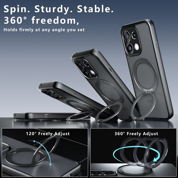 Защитный чехол Deexe Matte Skin Kickstand with MagSafe для OPPO Reno 16 F/FS - Transparent Black: фото 10 из 16