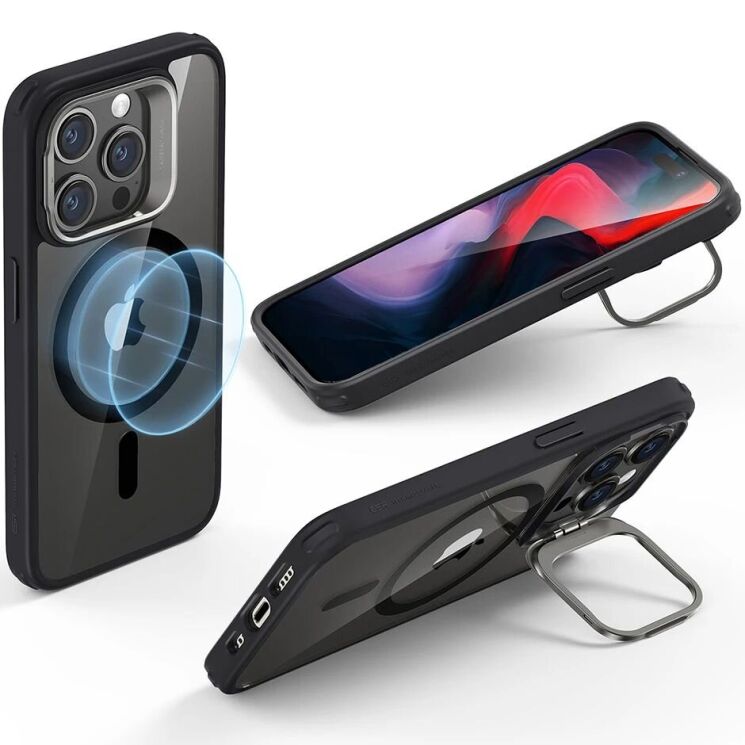 Защитный чехол ESR Classic Hybrid Case with Stash Stand (HaloLock) для Apple iPhone 15 Pro - Clear / Black: фото 2 из 12