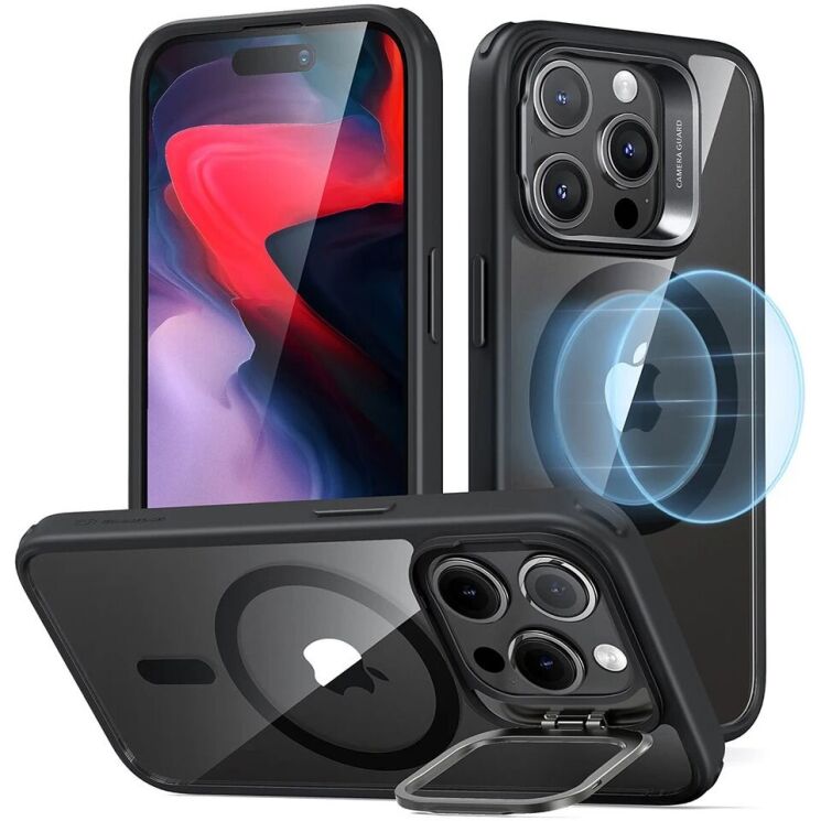 Защитный чехол ESR Classic Hybrid Case with Stash Stand (HaloLock) для Apple iPhone 15 Pro - Clear / Black: фото 1 из 12