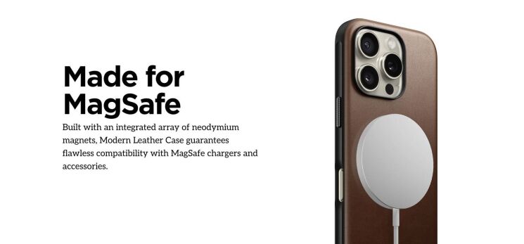 Защитный чехол Nomad Modern Leather Case для Apple iPhone 16 Pro (NM01697985) - Black: фото 8 из 12