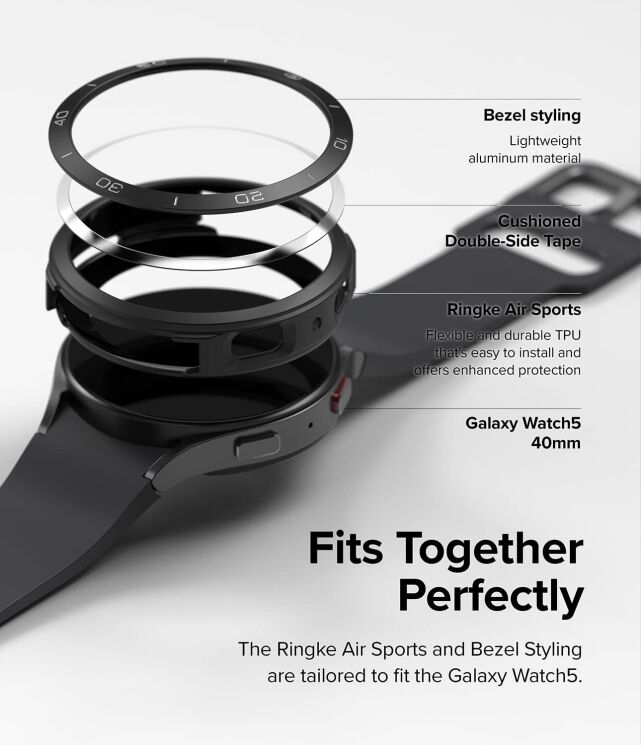 Захисний чохол RINGKE Air Sports + Bezel Styling для Samsung Galaxy Watch 5 (40mm) - Black / Silver: фото 7 з 11