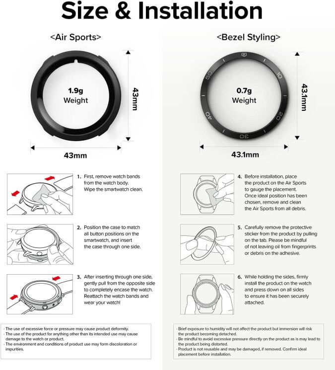 Захисний чохол RINGKE Air Sports + Bezel Styling для Samsung Galaxy Watch 5 (40mm) - Black / Silver: фото 11 з 11