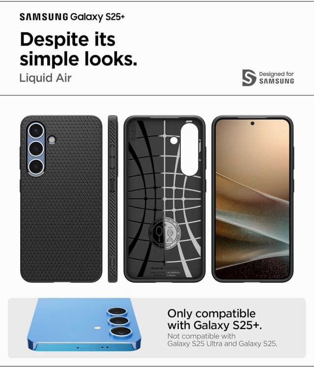 Защитный чехол Spigen (SGP) Liquid Air для Samsung Galaxy S25 Plus (S936) ACS08979 - Black: фото 12 из 20