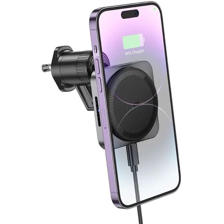 Автомобильный держатель с беспроводной зарядкой Hoco HW15 Speed - Black / Metal gray: фото 1 из 16