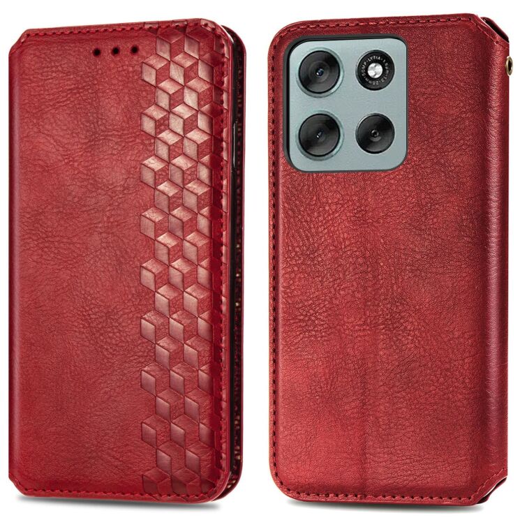 Чехол Deexe Rhombus Wallet для Motorola Moto G56 - Red: фото 2 из 15