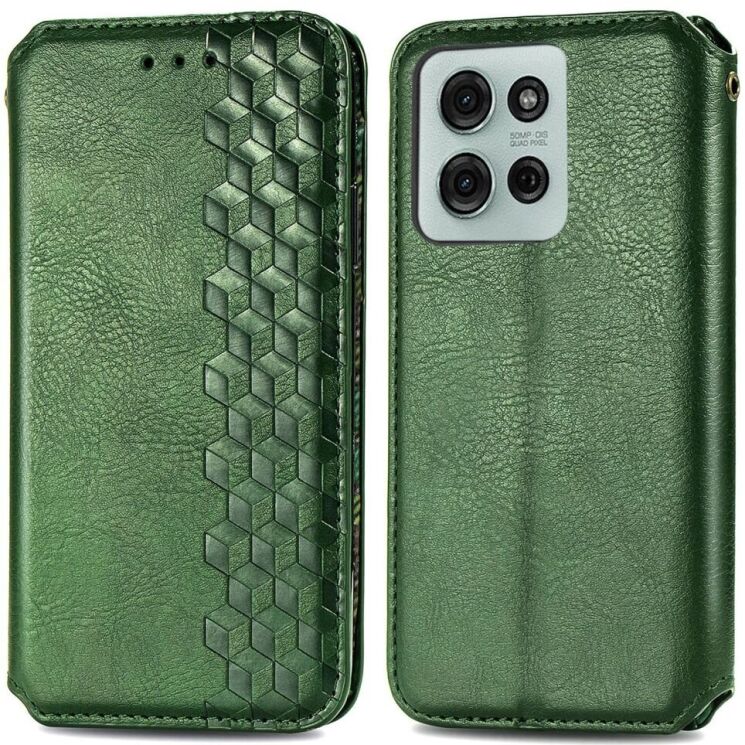 Чехол Deexe Rhombus Wallet для Motorola Moto G75 - Green: фото 1 из 6