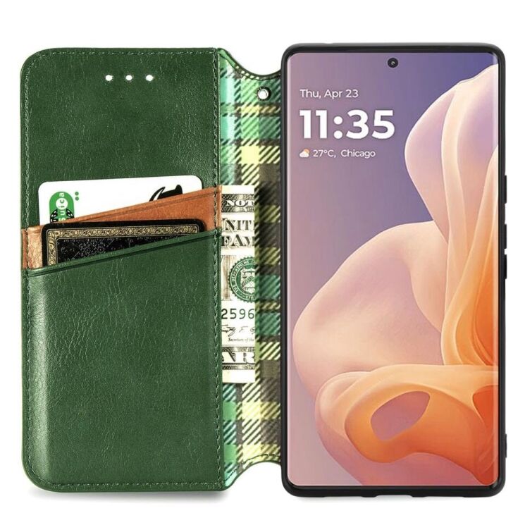 Чехол Deexe Rhombus Wallet для Motorola Moto G85 - Green: фото 2 из 10