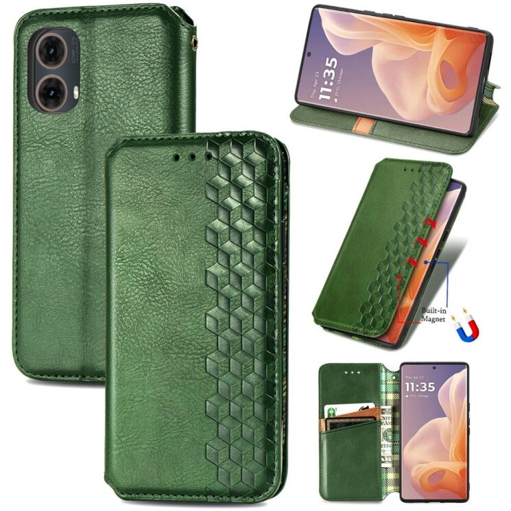 Чехол Deexe Rhombus Wallet для Motorola Moto G85 - Green: фото 6 из 10