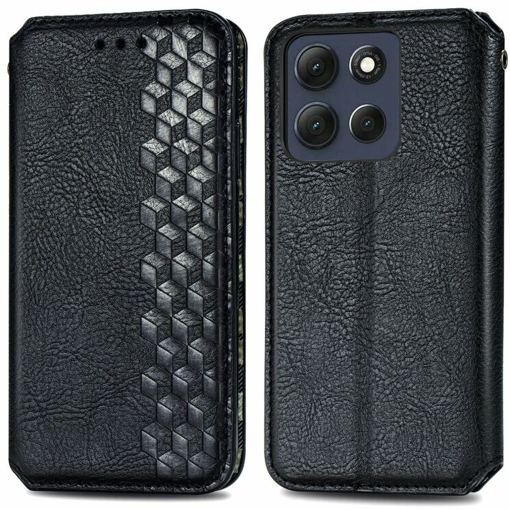 Чохол Deexe Rhombus Wallet для Motorola Moto G86 Power - Black: фото 1 з 6