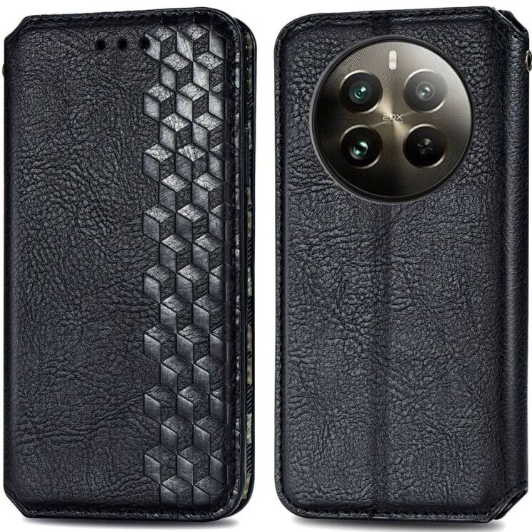 Чехол Deexe Rhombus Wallet для Realme 12 Pro / 12 Pro+ - Black: фото 1 из 6