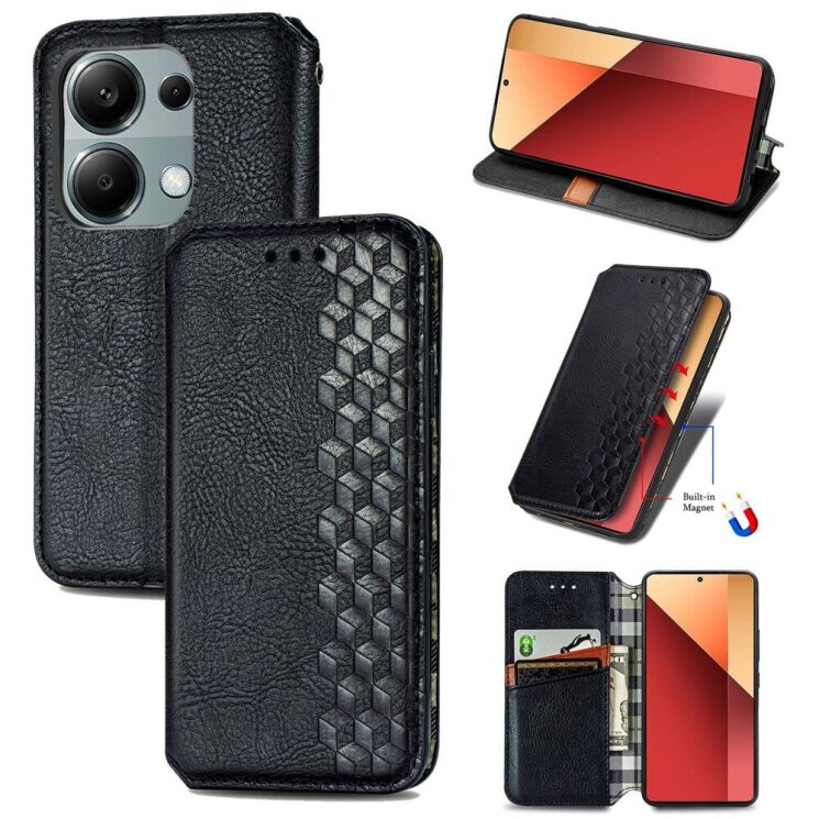 Чехол Deexe Rhombus Wallet для Xiaomi Redmi Note 13 Pro 4G / Poco M6 Pro - Black: фото 4 из 11