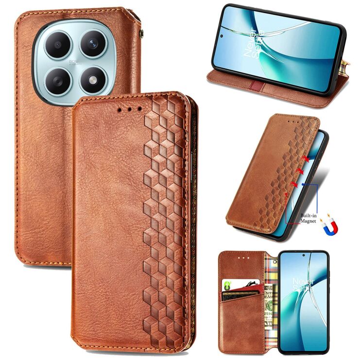 Чехол Deexe Rhombus Wallet для Xiaomi Redmi Note 15 (4G/5G) / Poco M8 5G - Brown: фото 6 из 10