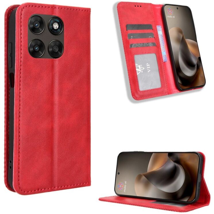 Чохол-книжка Deexe Retro Style для Motorola Moto G77 - Red: фото 1 з 18