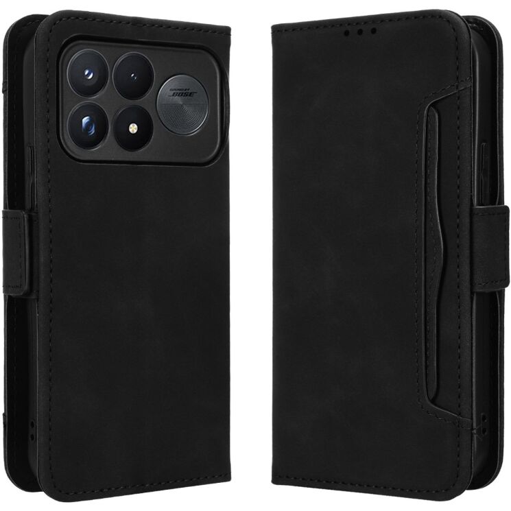 Чехол-книжка с карманами Deexe Wallet Stand для Xiaomi Poco F9 Ultra - Black: фото 1 из 17