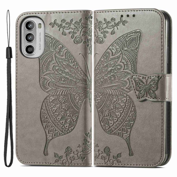 Чехол-книжка с рисунком UniCase Butterfly Pattern для Motorola Moto G52 / G82 - Grey: фото 1 из 8