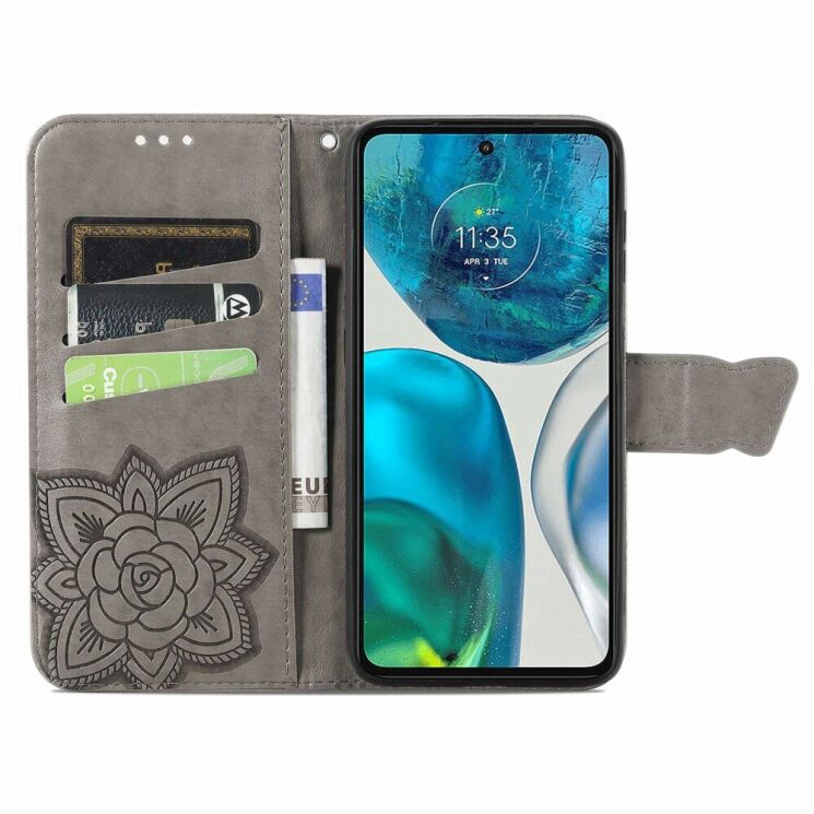 Чехол-книжка с рисунком UniCase Butterfly Pattern для Motorola Moto G52 / G82 - Grey: фото 2 из 8