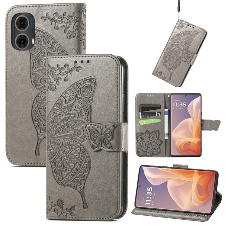 Чехол UniCase Butterfly Pattern для Motorola Moto G85 - Grey: фото 4 из 6
