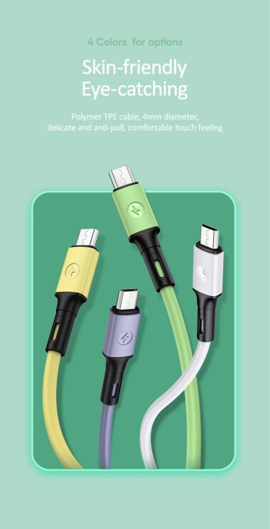 Дата-кабель USAMS US-SJ435 U52 USB to MicroUSB (2.1A, 1m) - Green: фото 9 из 17