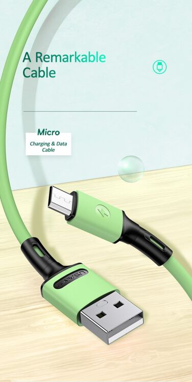 Дата-кабель USAMS US-SJ435 U52 USB to MicroUSB (2.1A, 1m) - Green: фото 7 из 17