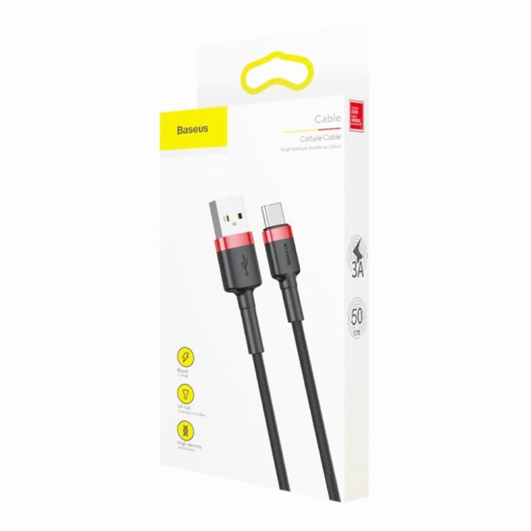 Кабель Baseus Cafule USB to Type-C (3A, 0.5m) CATKLF-A91 - Black / Red: фото 6 з 19