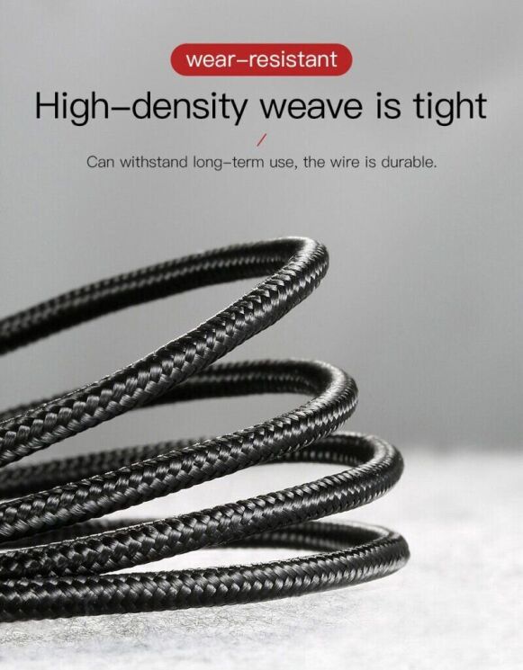 Кабель Baseus Cafule USB to Type-C (3A, 2m) CATKLF-CG1 - Black / Grey: фото 13 з 18