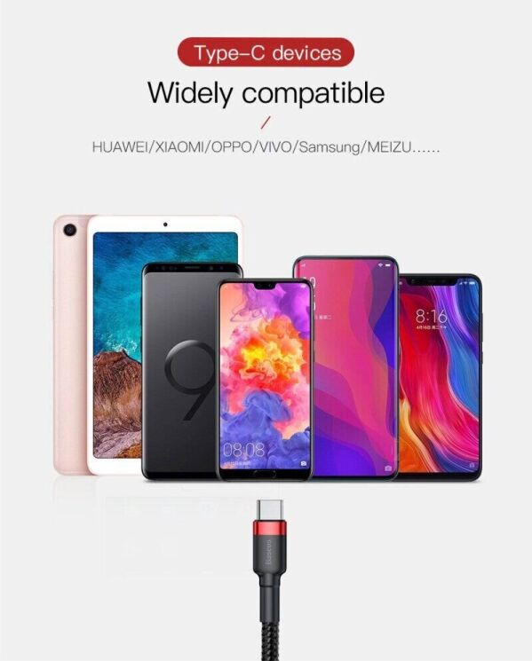 Кабель Baseus Cafule USB to Type-C (3A, 2m) CATKLF-CG1 - Black / Grey: фото 16 з 18