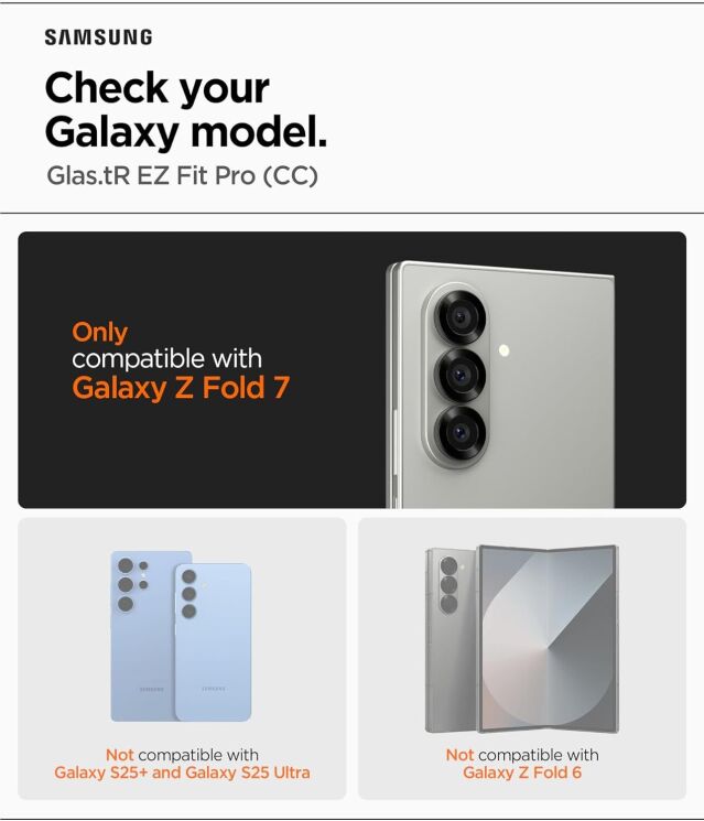 Комплект защитных стекол Spigen (SGP) GLAS.tR EZ Fit Pro Sensor Protected для Samsung Galaxy Fold 7 (AGL09579): фото 6 из 11