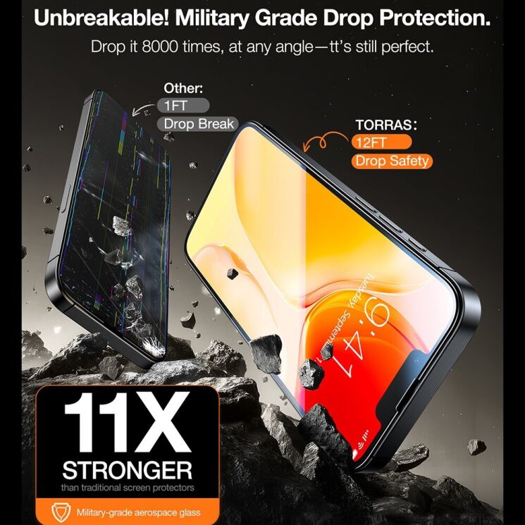 Комплект захисних стекол TORRAS GlassGo Set для Apple iPhone 16e - Black: фото 3 з 12