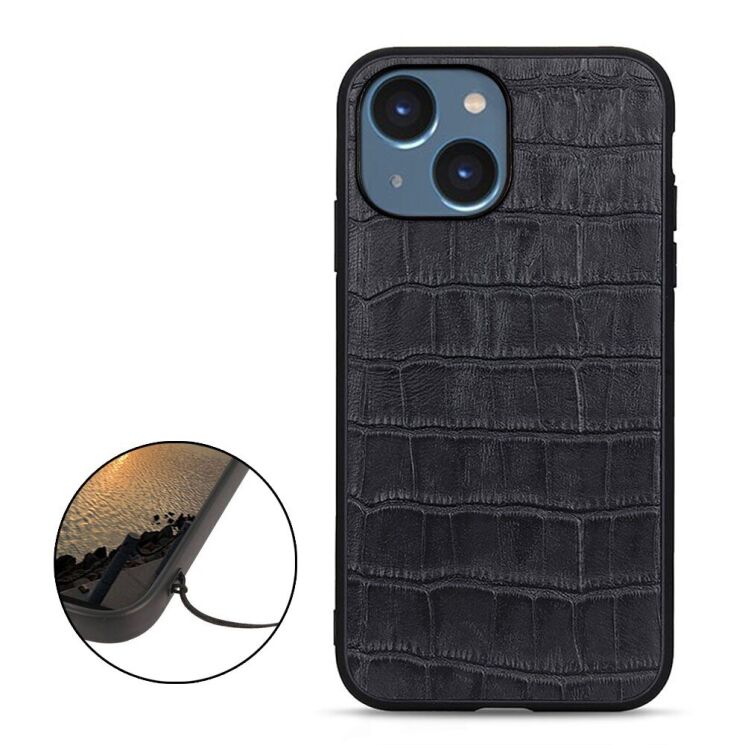 Кожаный чехол UniCase Croco Skin для Apple iPhone 15 - Black: фото 2 из 3