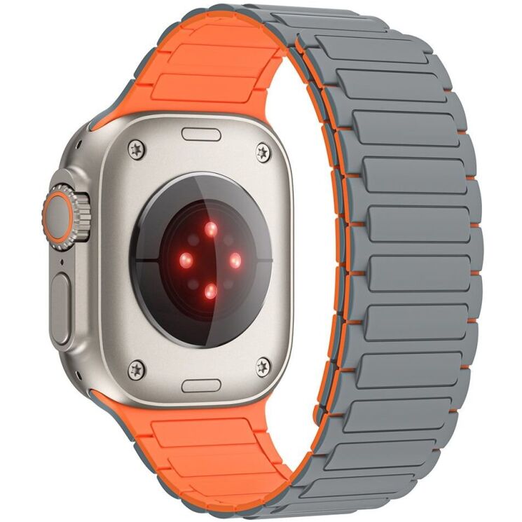 Ремінець Deexe Magnetic Band для Apple Watch 46 / 45 / 44 / SE 44 / 42 (Series 1-3) / Ultra / Ultra 2 / Ultra 3 - Grey / Orange: фото 1 з 4