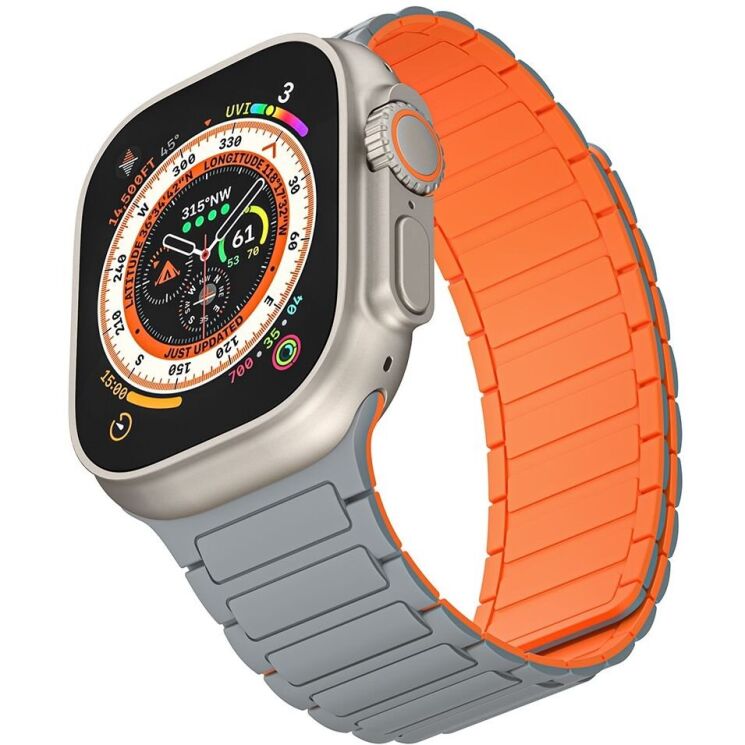 Ремінець Deexe Magnetic Band для Apple Watch 46 / 45 / 44 / SE 44 / 42 (Series 1-3) / Ultra / Ultra 2 / Ultra 3 - Grey / Orange: фото 4 з 4