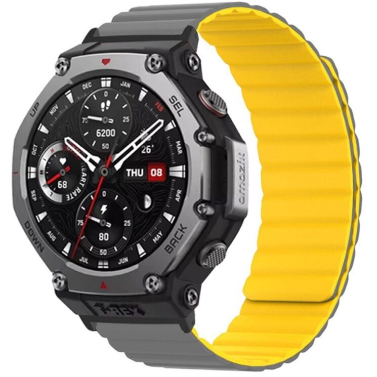 Ремінець Deexe Magnetic Band для Xiaomi Amazfit T-ReX 3 - Grey / Yellow: фото 3 з 3