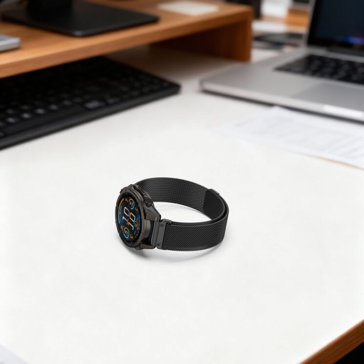 Ремешок Deexe Milanese Stainless Steel для часов Garmin с креплением Quick Fit 20mm - Black: фото 8 из 11