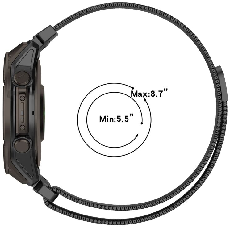Ремешок Deexe Milanese Stainless Steel для часов Garmin с креплением Quick Fit 20mm - Black: фото 10 из 11