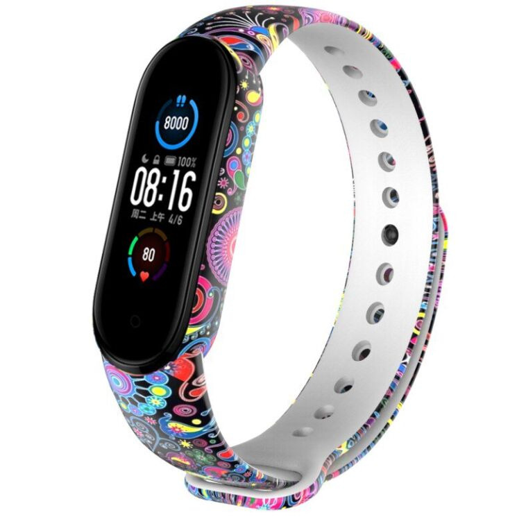 Ремешок Deexe Style Strap для Xiaomi Mi Band 5 / Mi Band 6 - Colorful Peacock: фото 1 из 5