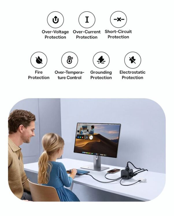 Сетевое зарядное устройство Baseus EnerFill FA11 3AC + 1U + 2C (67W) E00082100123-00 - Black: фото 13 из 22