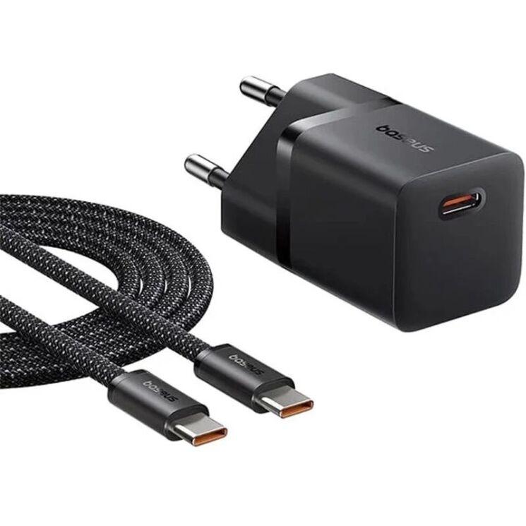 Мережевий зарядний пристрій Baseus GaN 1C 25W + кабель Type-C to Type-C (100W, 1m) P10110909113-01 - Cluster Black: фото 1 з 3
