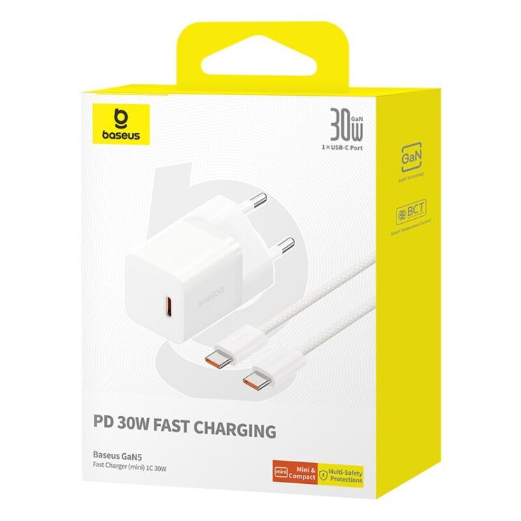 Сетевое зарядное устройство Baseus GaN5S 1C 30W + кабель Type-C to Type-C (100W, 1m) P10110902213-00 - White: фото 8 из 21