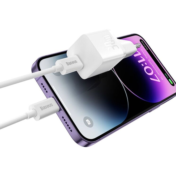 Сетевое зарядное устройство Baseus GaN5S 1C 30W + кабель Type-C to Type-C (100W, 1m) P10110902213-00 - White: фото 6 из 21