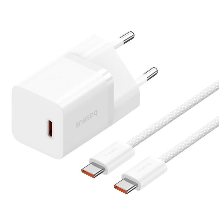 Сетевое зарядное устройство Baseus GaN5S 1C 30W + кабель Type-C to Type-C (100W, 1m) P10110902213-00 - White: фото 1 из 21