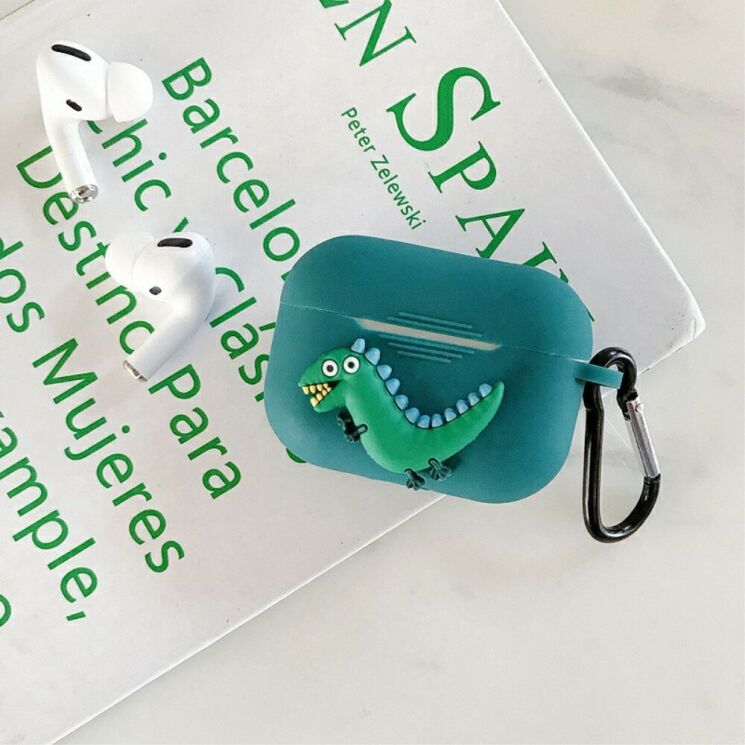 Силиконовый чехол Deexe 3D Cartoon для AirPods Pro - Green Dinosaur: фото 6 из 8