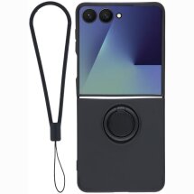 Силиконовый (TPU) чехол с кольцом Deexe Color Shell (FF) для Samsung Galaxy Flip 8 - Black: фото 1 из 5