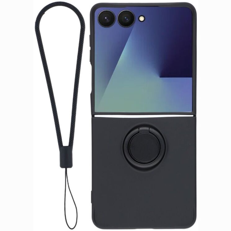 Силиконовый (TPU) чехол с кольцом Deexe Color Shell (FF) для Samsung Galaxy Flip 8 - Black: фото 1 из 5