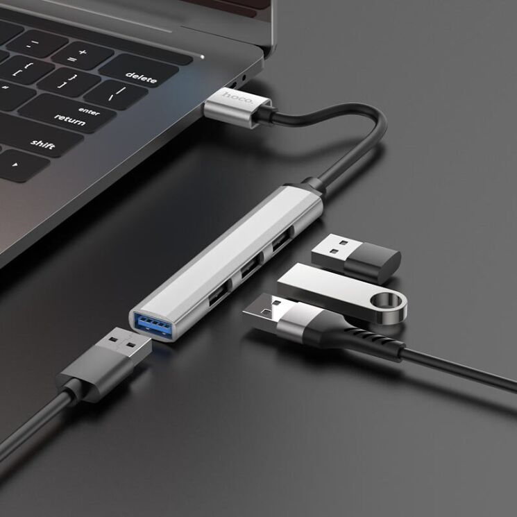 USB HUB Hoco HB26 4 in 1 Adapter USB to USB3.0 + 3USB2.0 - Silver: фото 5 из 6
